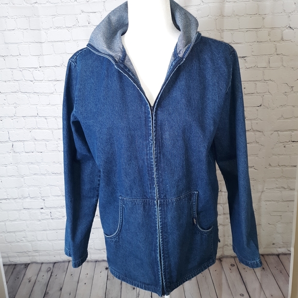 Vintage Jackets & Blazers - VINTAGE Women"s Zip-Up Hooded Denim Jacket M